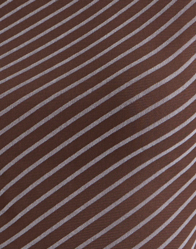 Image of Lakya Long Sleeve Top in Diagonal Stripe Flocked Brown and Cream