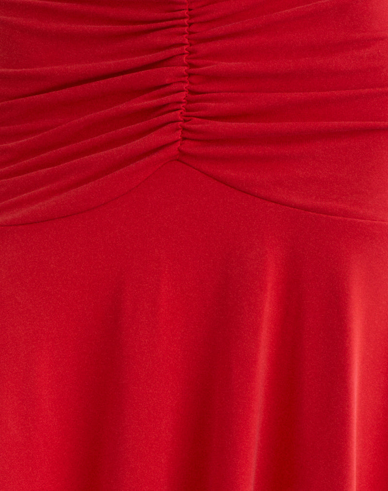 Image of Samaria Gathered Midi Skirt in Cupro Red
