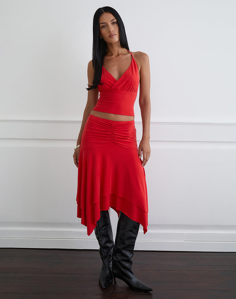 Image of Lanthe Deep Plunge Top in Cupro Red