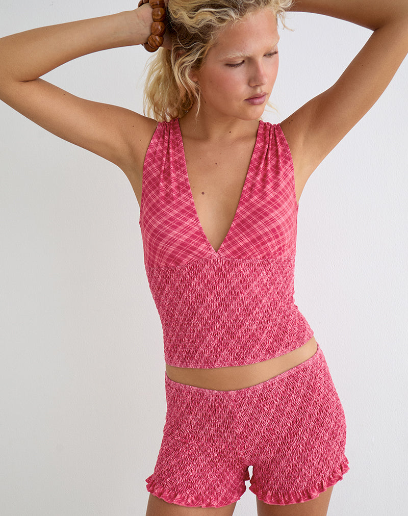 Image of Lantia Shirred Top in Tilted Check Pink