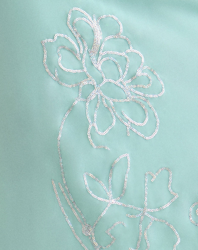 Image of Larina Maxi Skirt in Chiffon Floral Sequin Turquoise