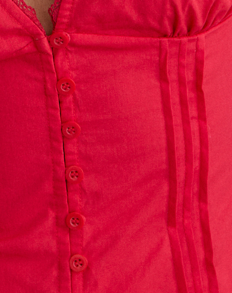 Image of Lasily V Neck Corset Top in Poplin Scarlet Red