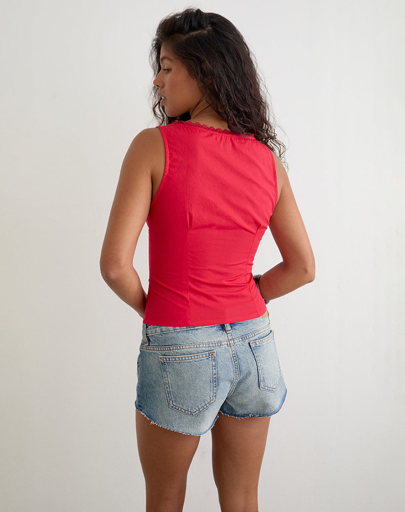 Image of Lasily V Neck Corset Top in Poplin Scarlet Red