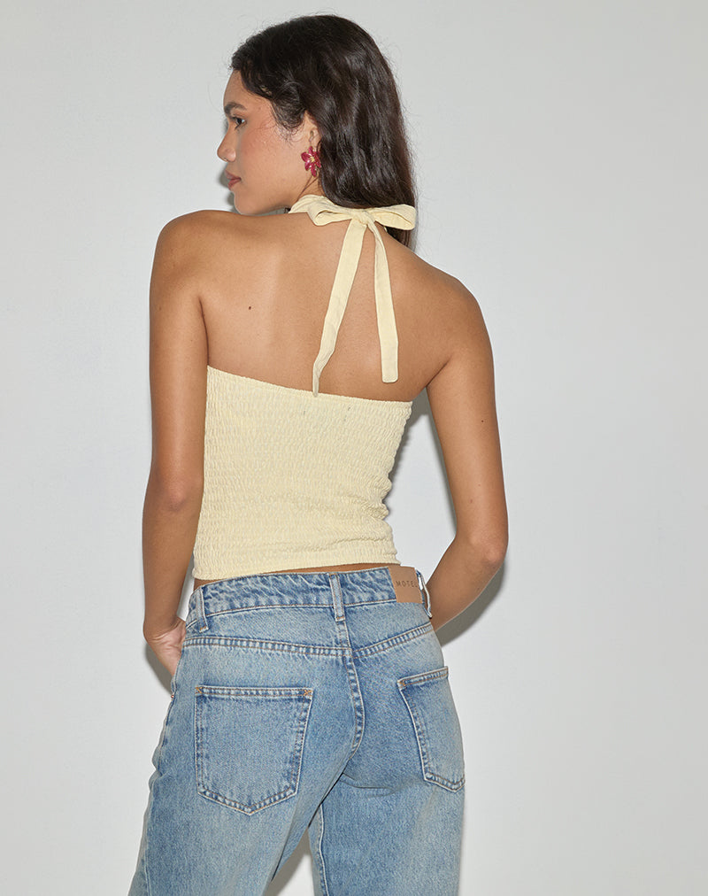 Image of Lasy Linen Wrap Halterneck Top in Lemon