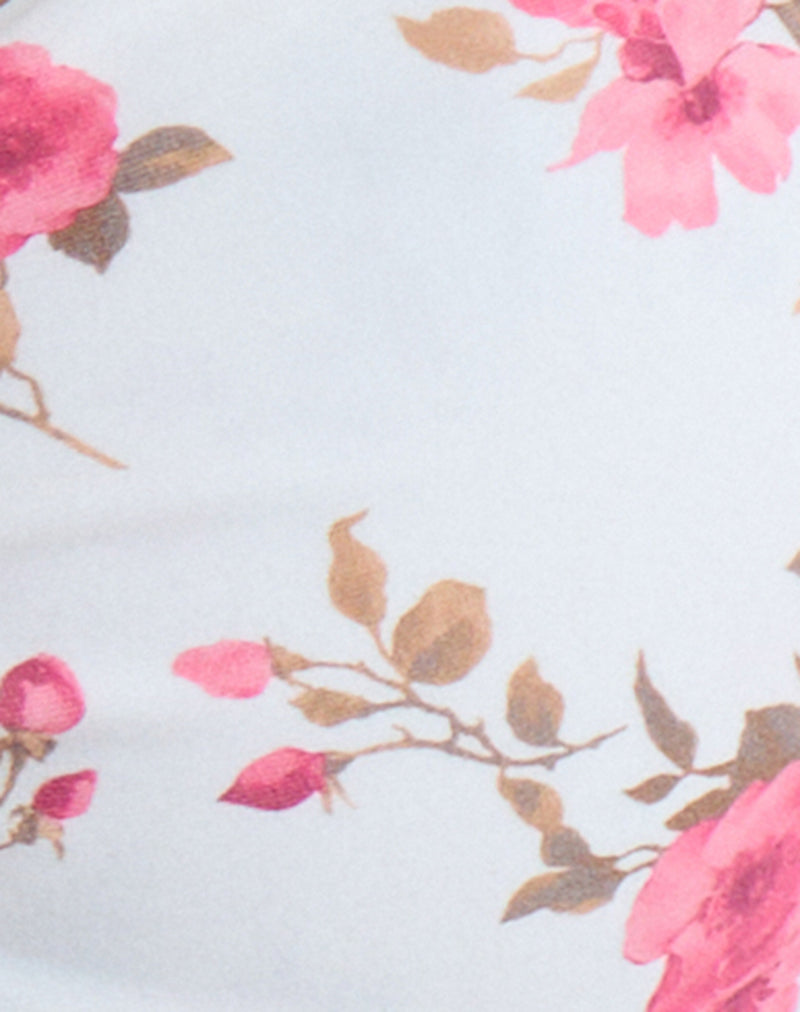 Image of Laufey Bikini Top in White with Pink Floral Bloom