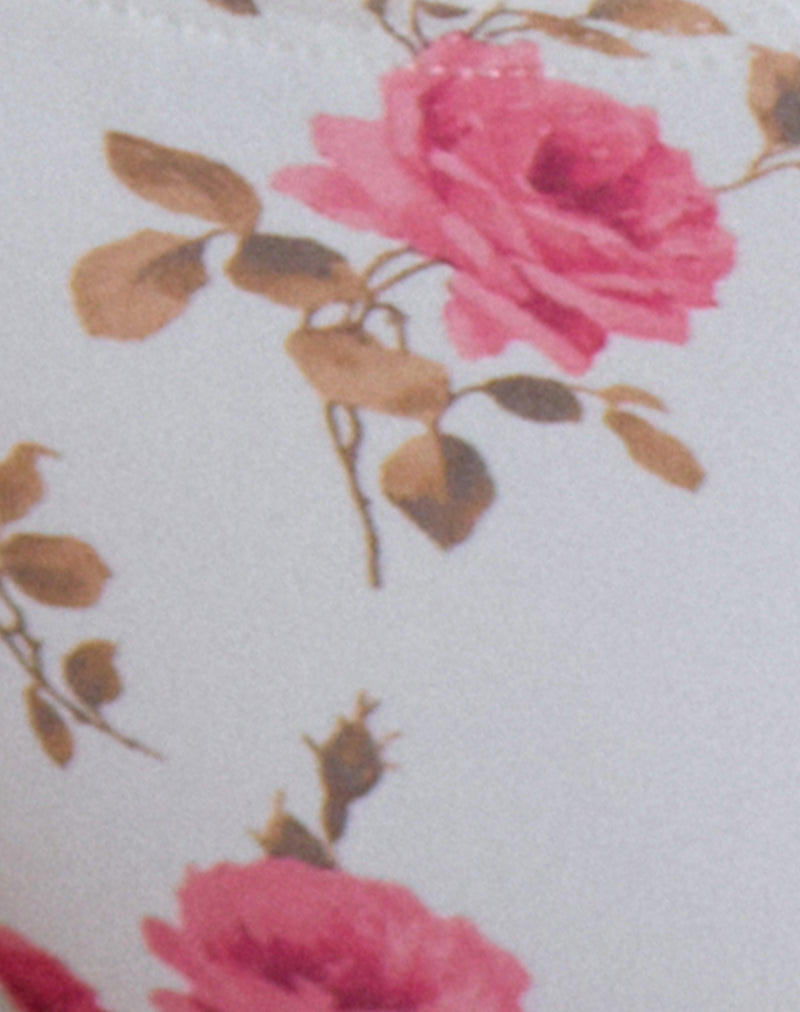 Image of Farida Bikini Bottom in White with Pink Floral Bloom