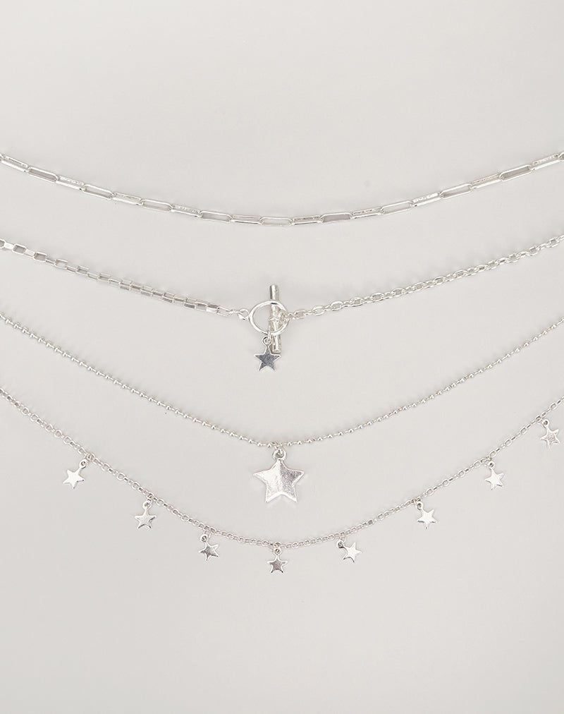 Image of Silver Plated Star Layer Necklace