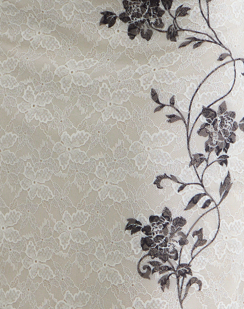Image of Laykha Midi Skirt in Ivory Lace with Black Vine Print