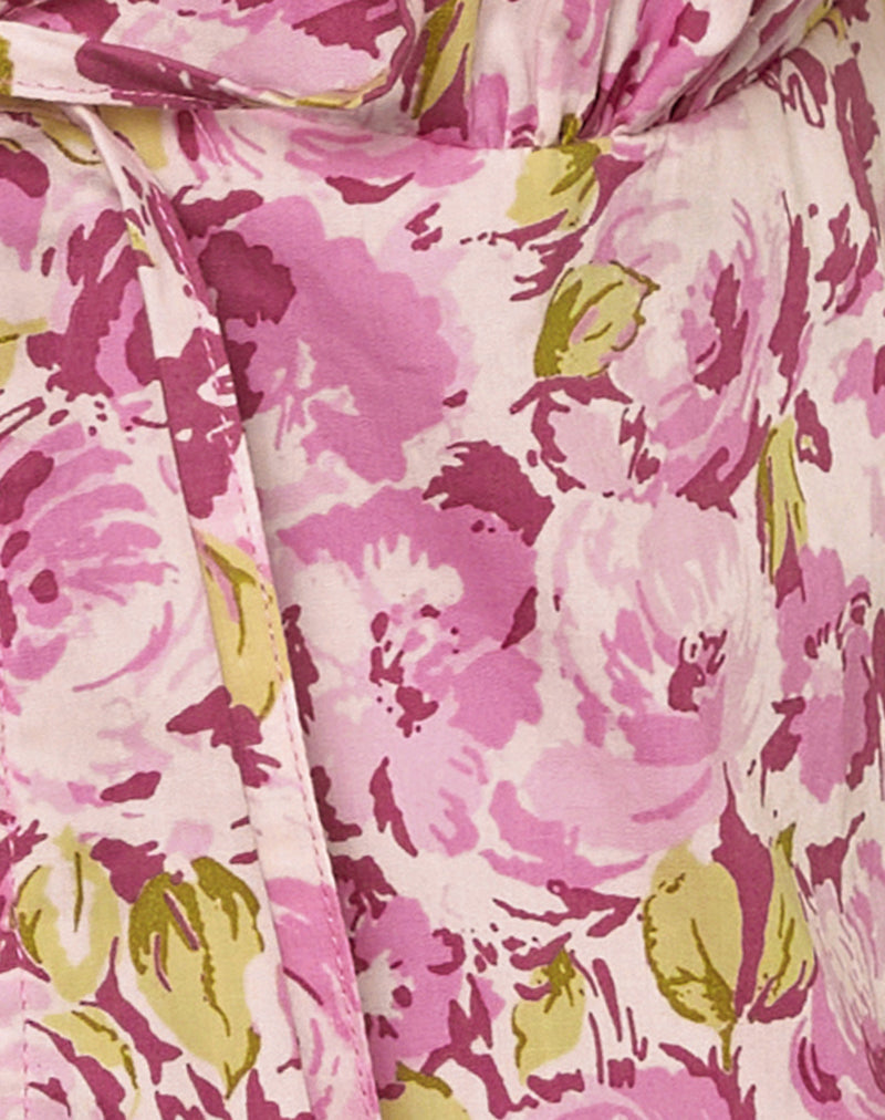 Image of Leda Tie Front Top in Blossom Floral Pink