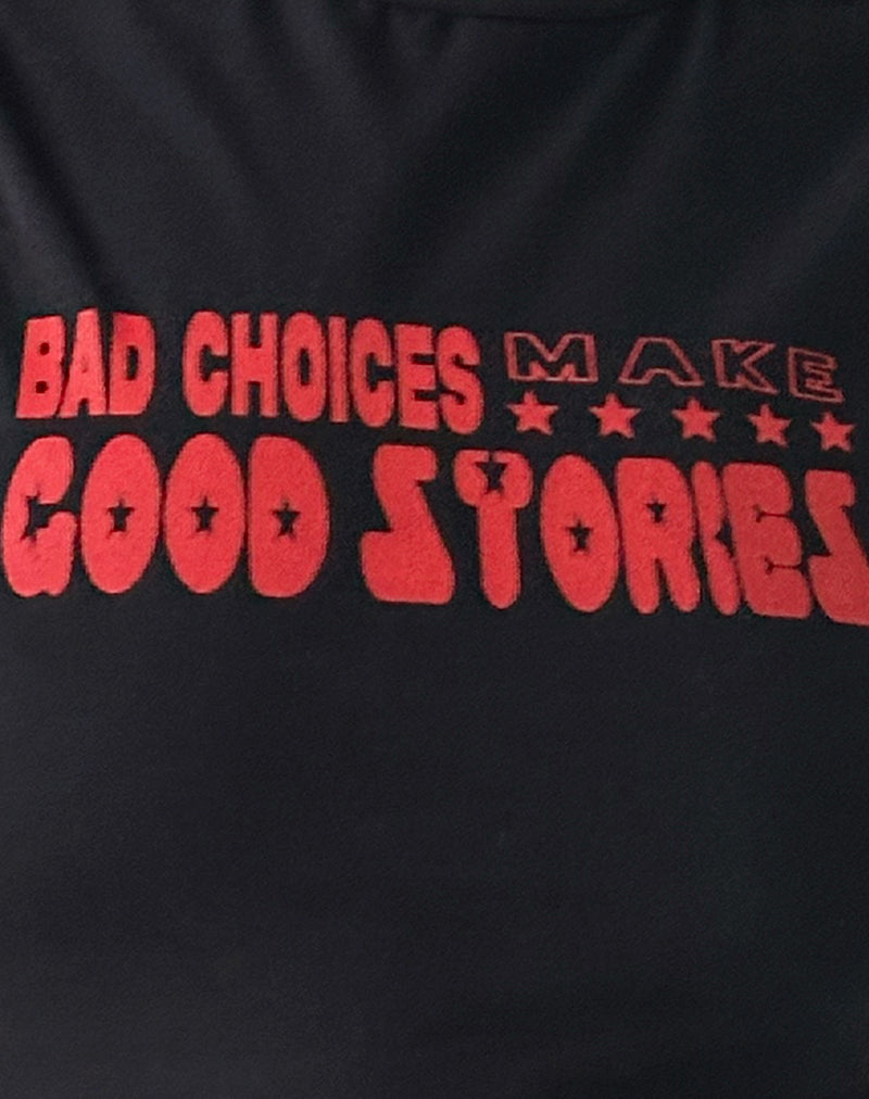 Image of Leen Tank Top in Black with Bad Choices, Good Stories Graphic