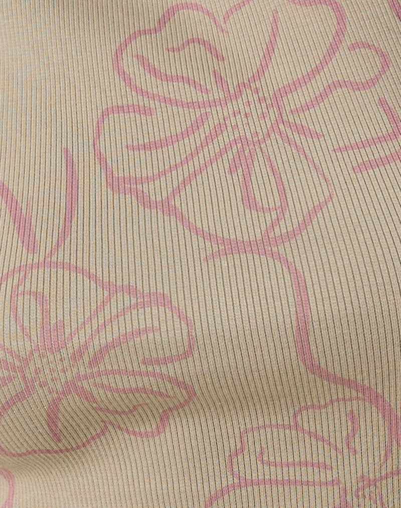 Image of Leen Tank Top in Khaki Hibiscus Doodle Pink