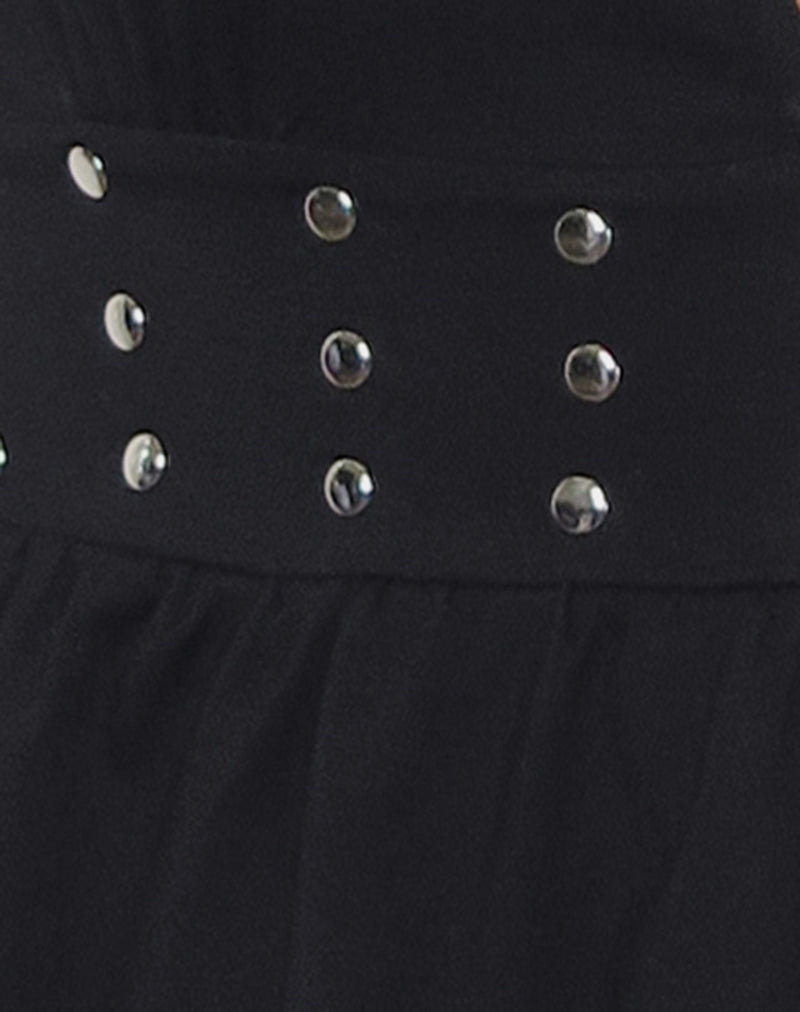 Image of Leisma Frill Top in Jersey Black with Studs