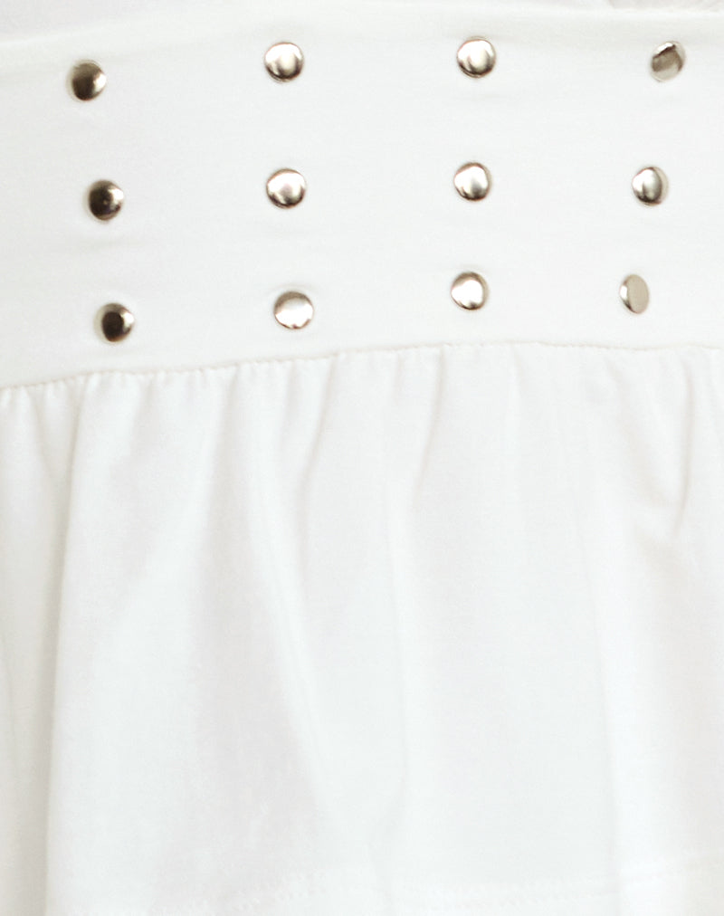 Image of Leisma Frill Top in Jersey White with Studs