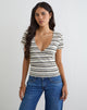 Image of Lenice Top in Cream and Brown Striped Knit