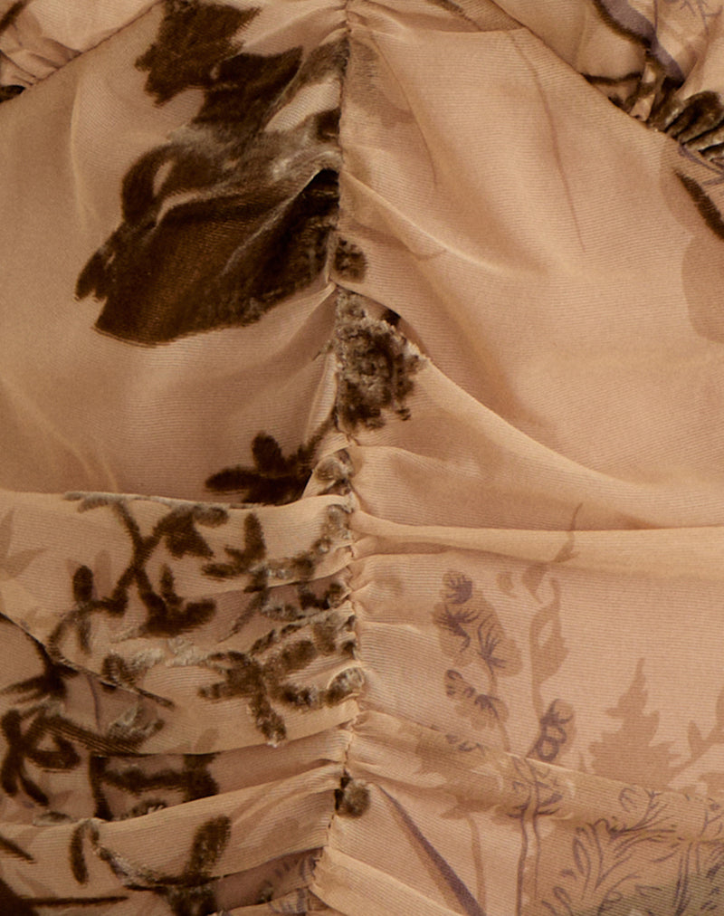 Image of Lentera V-Neck Top in Floral Devore Beige
