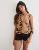 Image of Lentera V-Neck Top in Floral Devore Beige