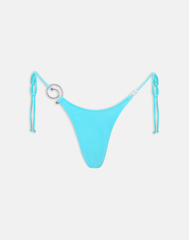 Image of Lentra Bikini Bottom in Aqua with Spiral and Beads