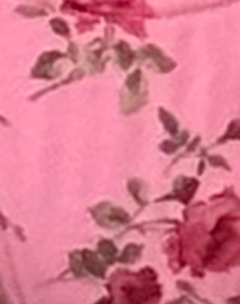 Image of Lentra Bikini Bottom in Pink Floral Bloom with Picot Trim