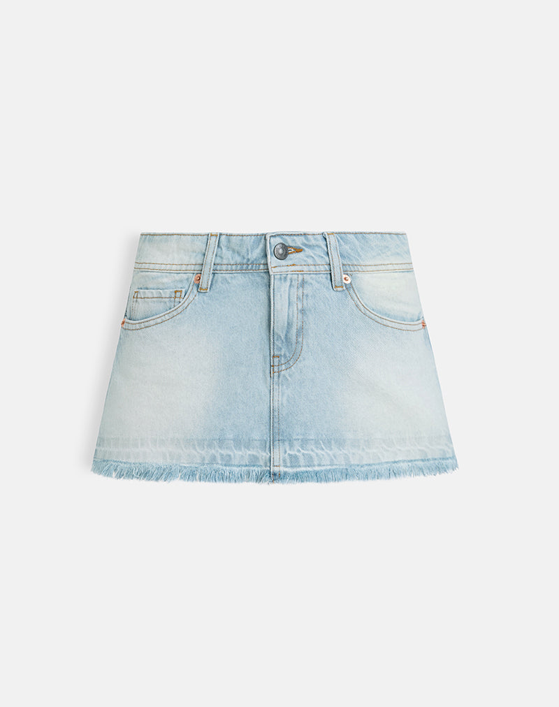 Image of Raw Hem Low Rise Denim Mini Skirt in Icy Blue