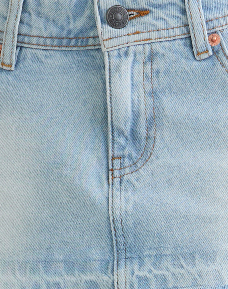 Image of Raw Hem Low Rise Denim Mini Skirt in Icy Blue