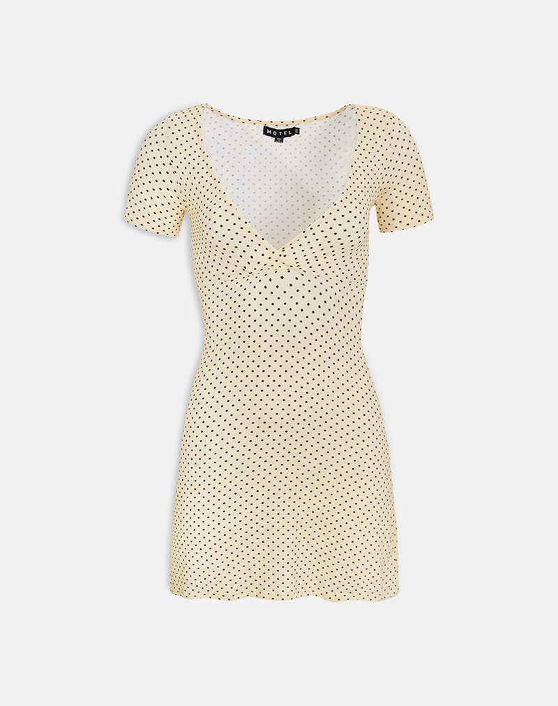 Image of Letiria Mini Dress in Butter Yellow with Micro Polka Dots