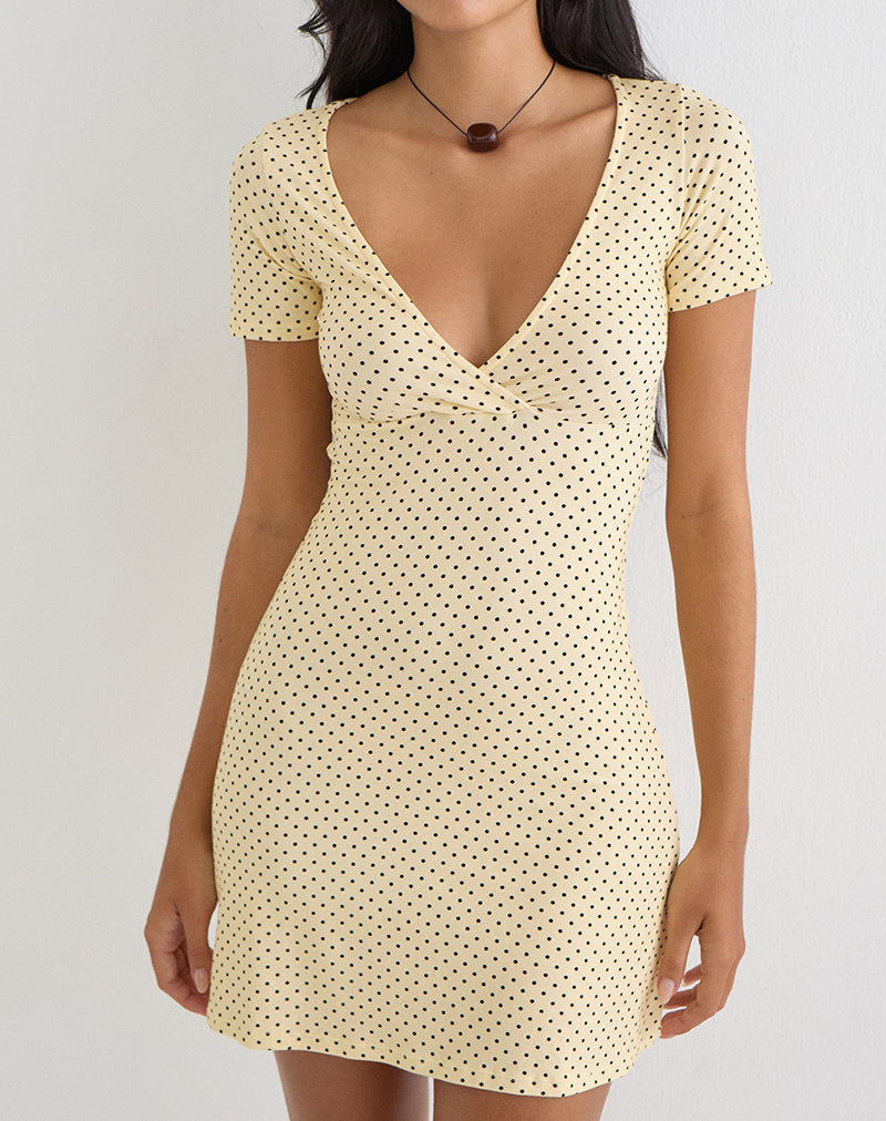 Image of Letiria Mini Dress in Butter Yellow with Micro Polka Dots