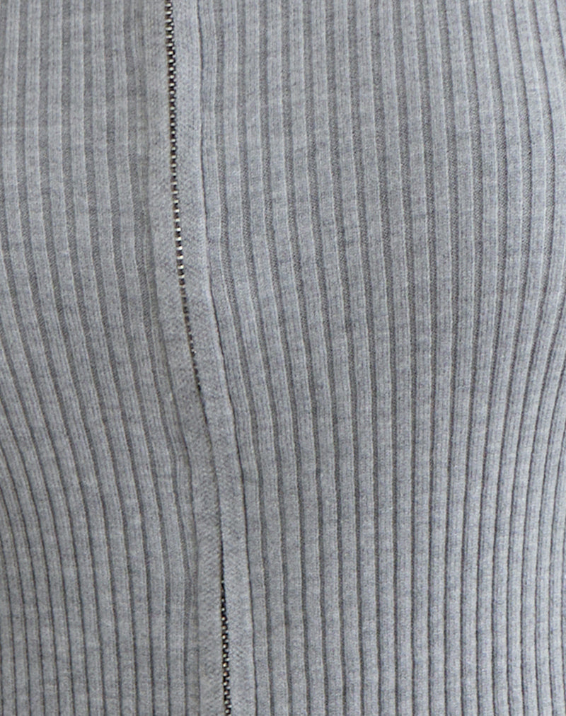 Image of Liano Zip Cardigan in Rib Knit Grey