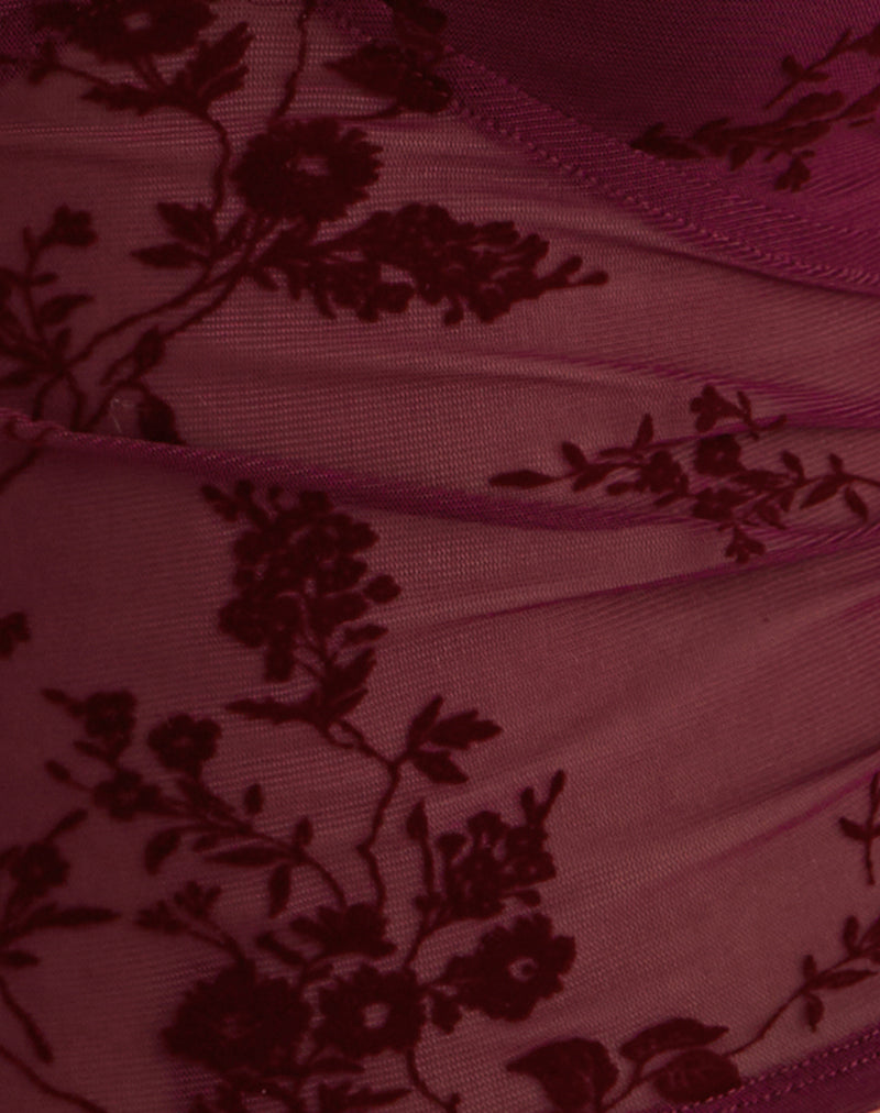 Image of Lihat Top in Botanical Flock Flower Maroon