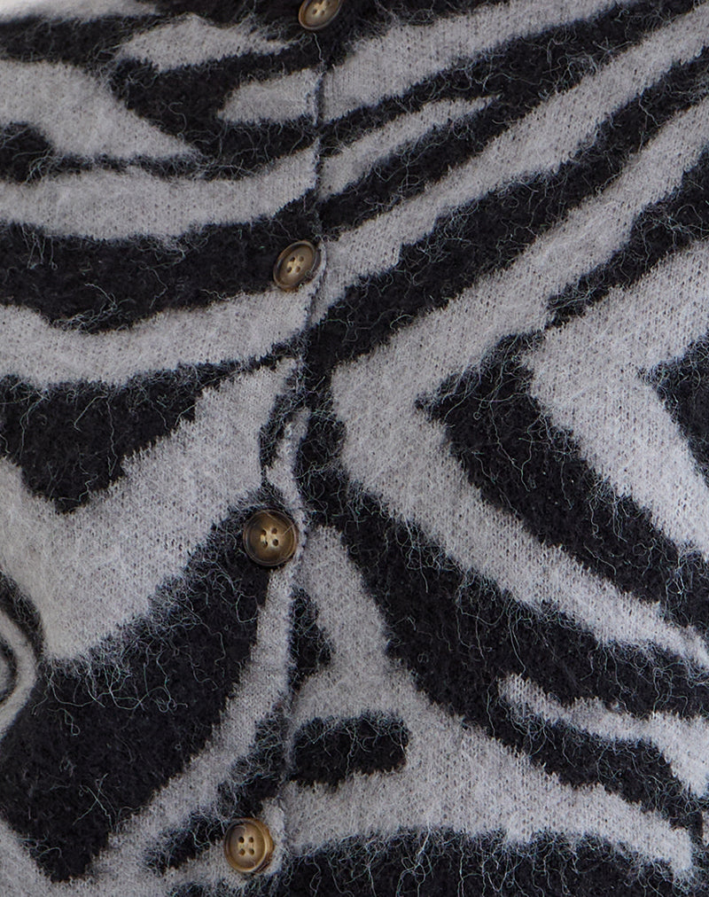 Image of Liliana Cardigan in Knit Big Zebra Black and Grey