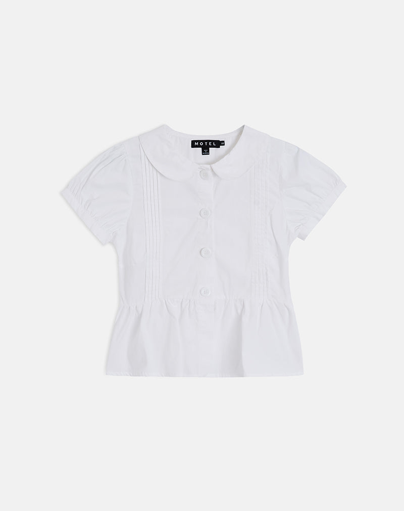Image of Linde Blouse with Peplum Hem in Poplin White
