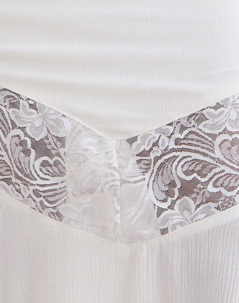 Image of Linus Midi Skirt with Lace Panel in Crinkle Off White