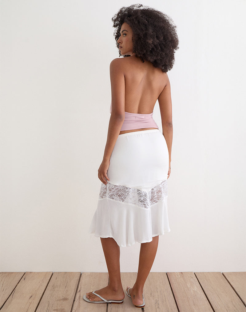 Image of Linus Midi Skirt with Lace Panel in Crinkle Off White