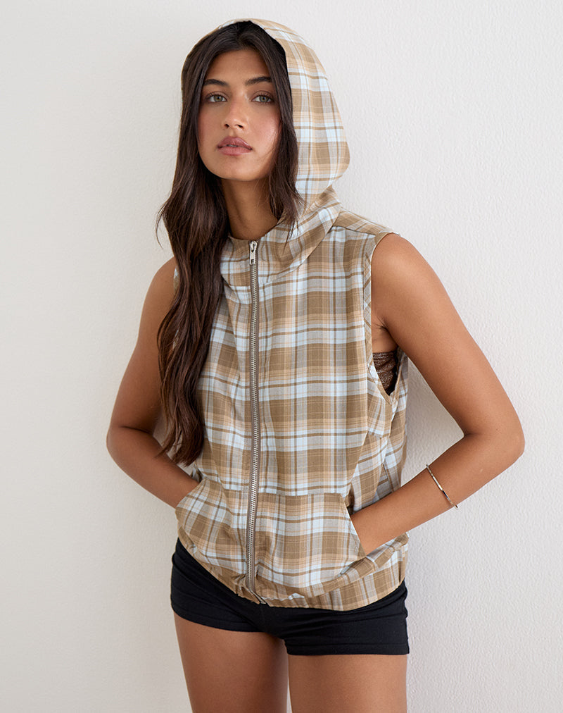 Image of Lirren Hooded Top in Tailoring Check Brown