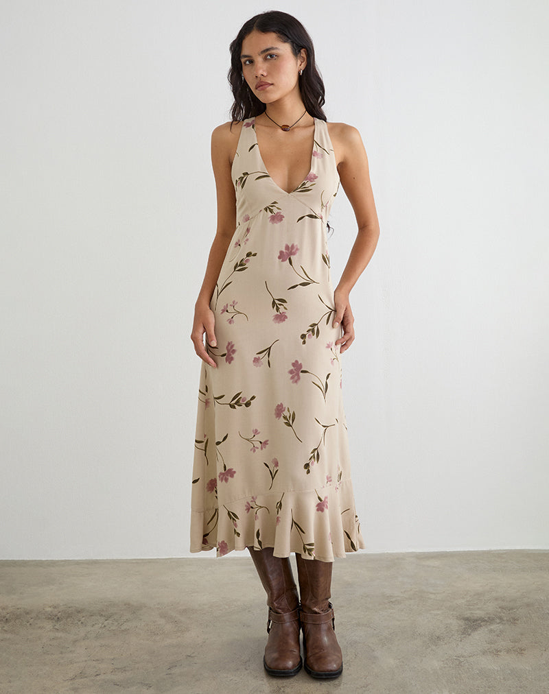 Image of Lisandy Midi Dress in Bloom Leafy Taupe