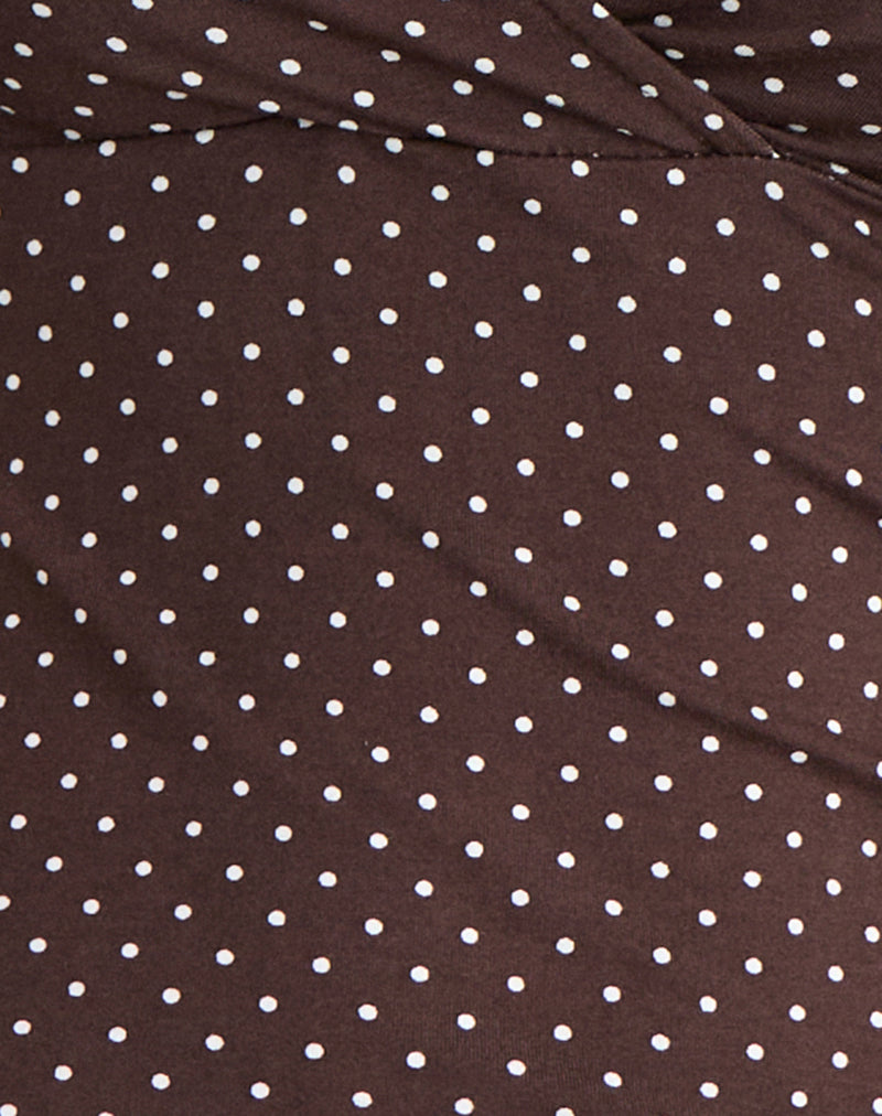 Image of Lobos Crossover Top in Jersey Micro Polka Brown