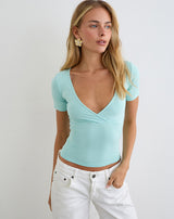 Image of Lobos Crossover Top in Rayon Jersey Aqua