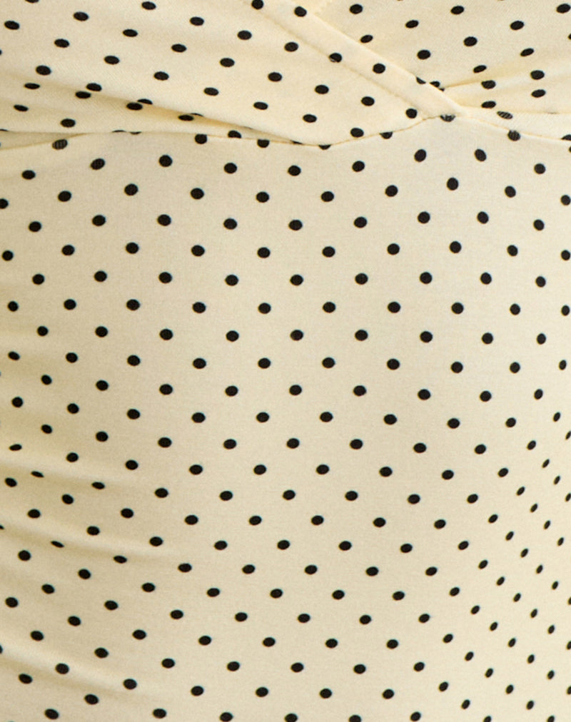 Image of Lobos Crossover Top in Butter Yellow with Micro Polka Dots