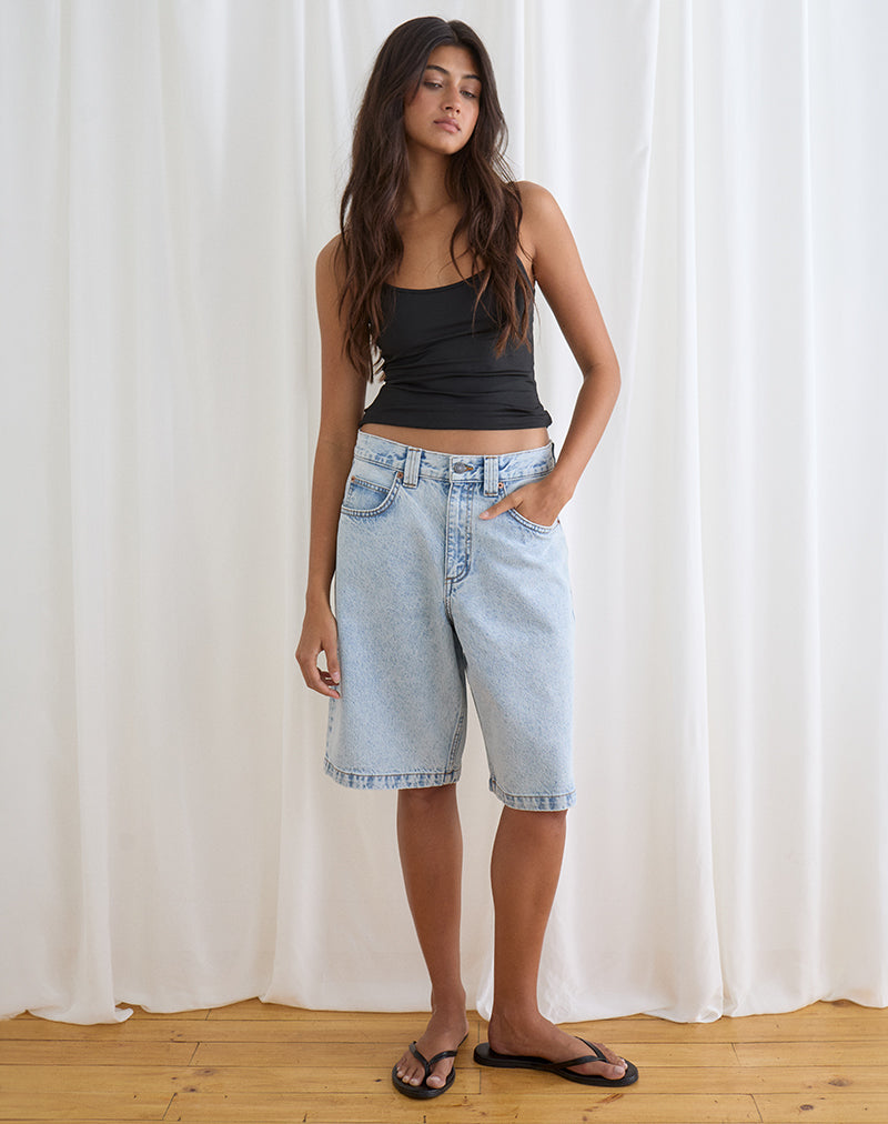 Image of Low Rise Denim Skater Short in 80's Light Wash Blue