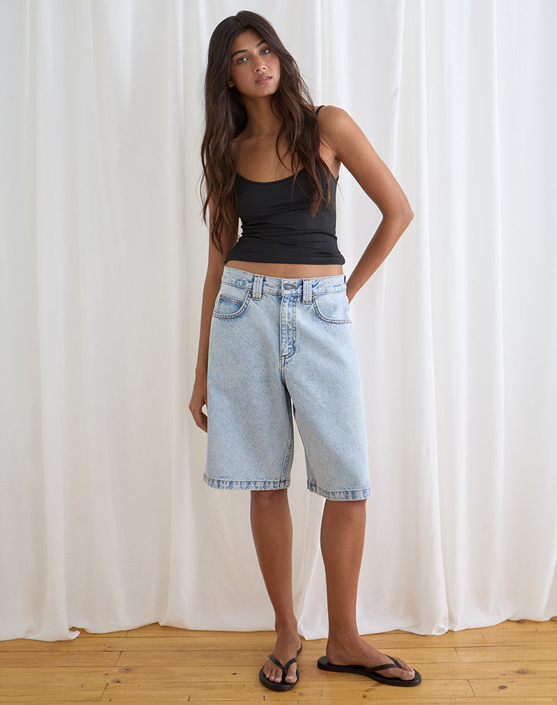 Image of Low Rise Denim Skater Short in 80's Light Wash Blue