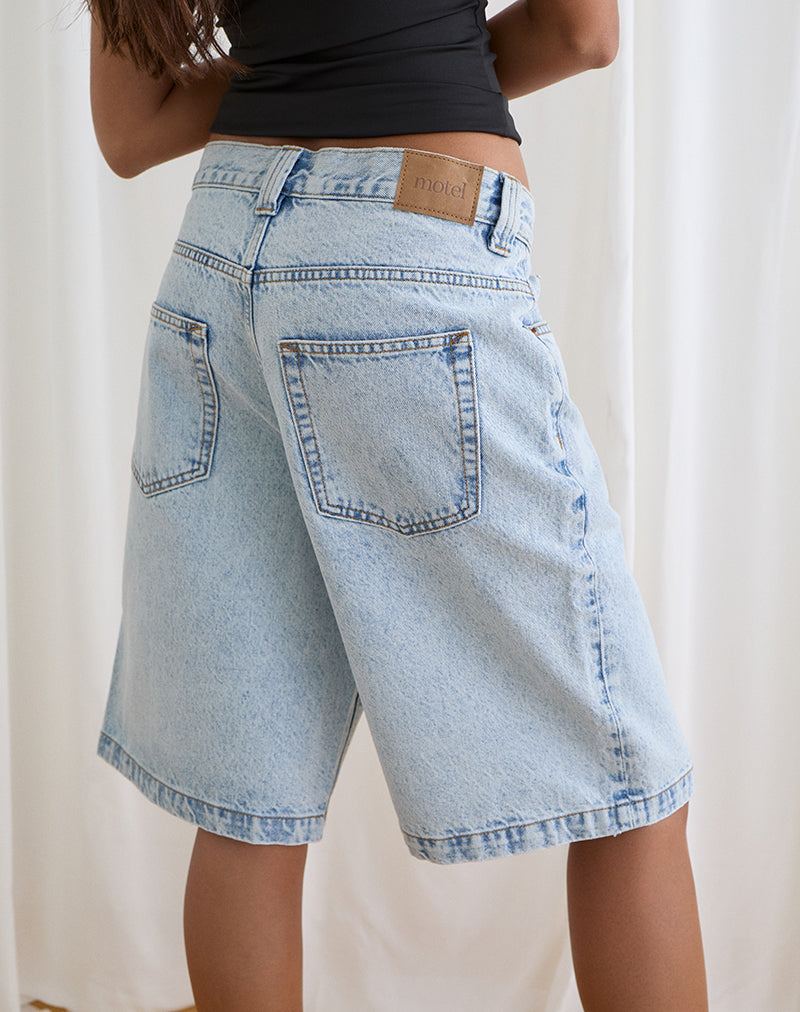 Image of Low Rise Denim Skater Short in 80's Light Wash Blue