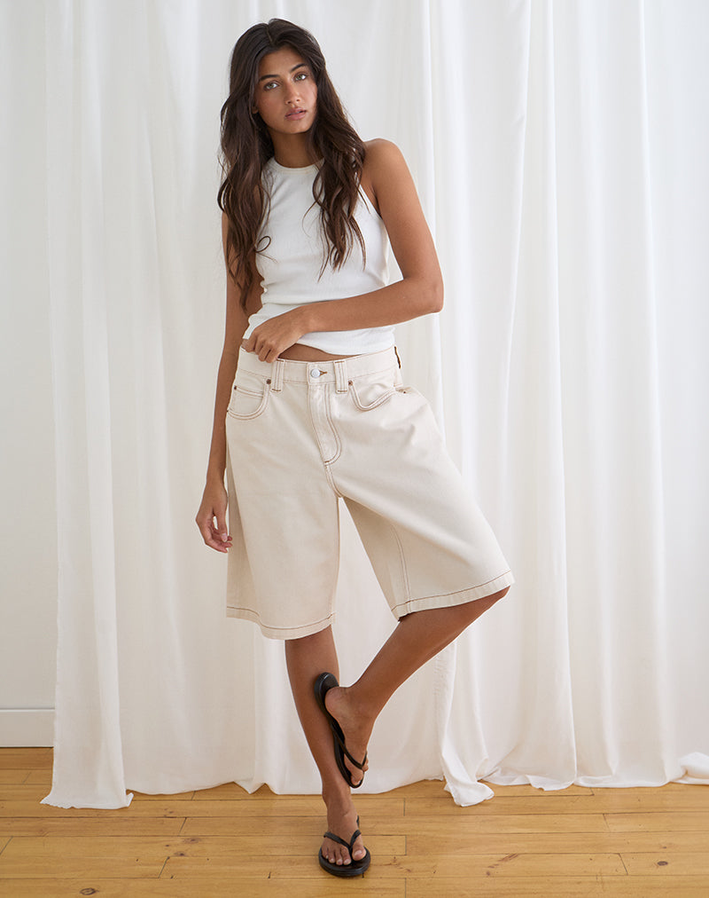 Image of Low Rise Denim Skater Short in Off White