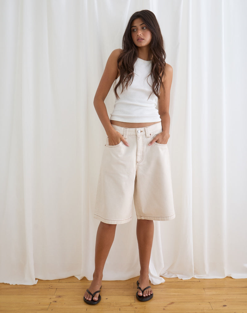Image of Low Rise Denim Skater Short in Off White