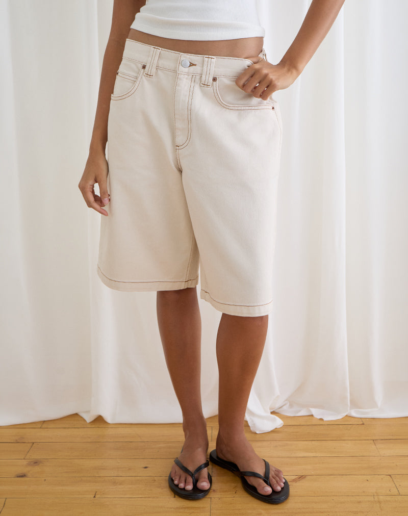 Image of Low Rise Denim Skater Short in Off White