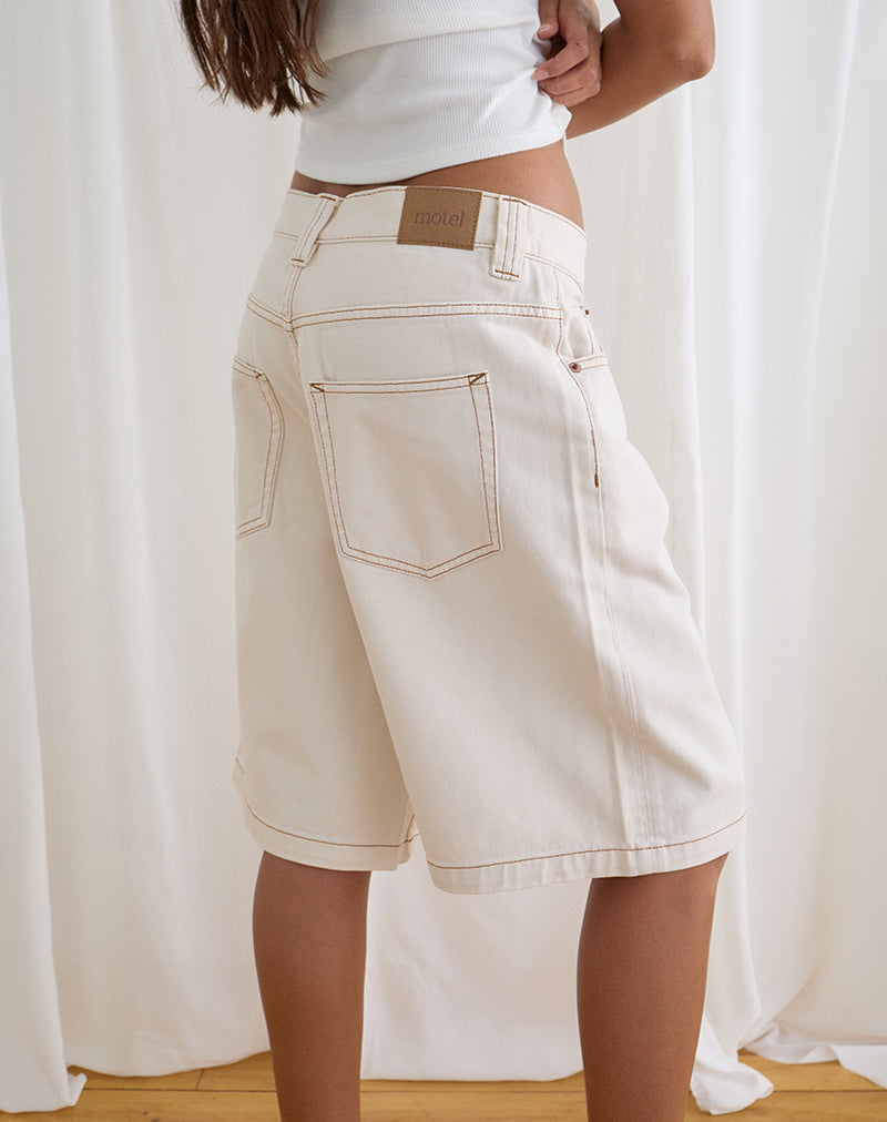 Image of Low Rise Denim Skater Short in Off White