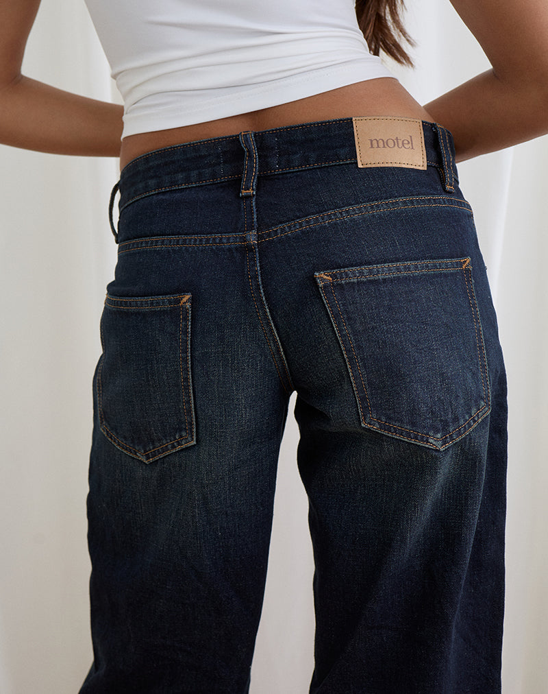 Image of Low Rise Parallel Jeans in Dark Green Tint