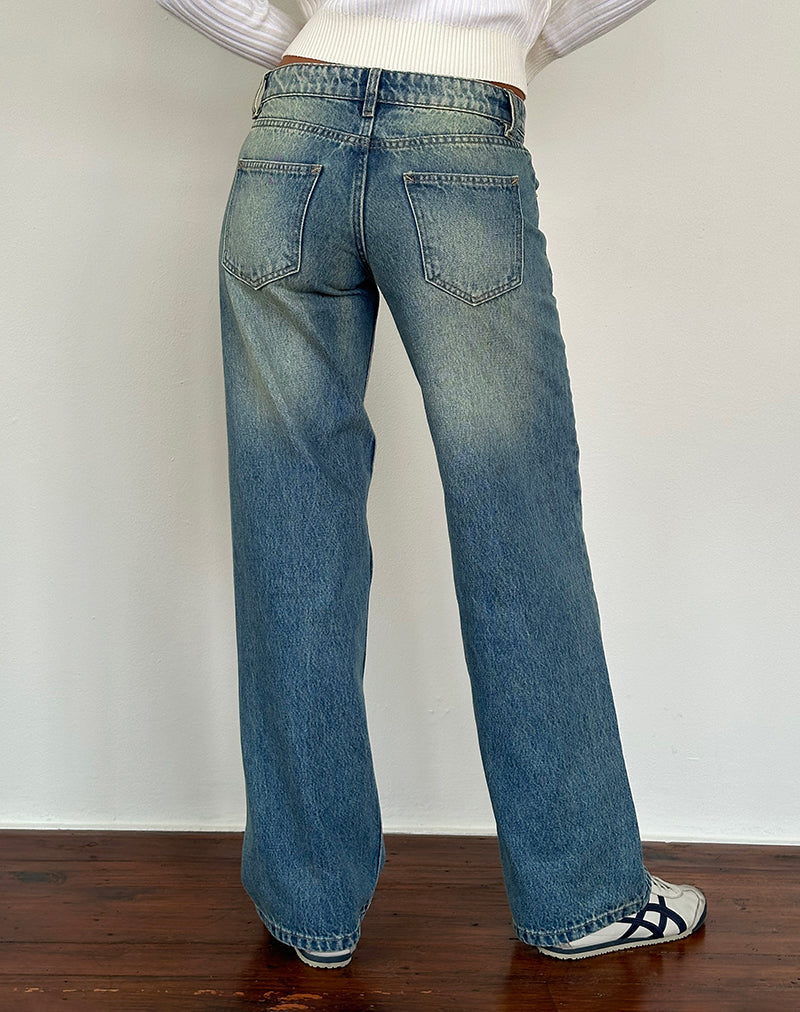 Image of Low Rise Parallel Jeans in Sea Green