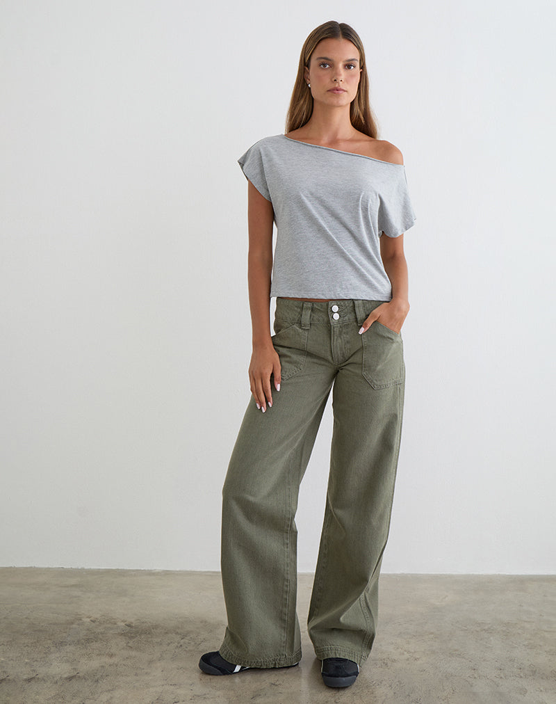 Image of Low Rise Relaxed Cargo Jeans in Olive