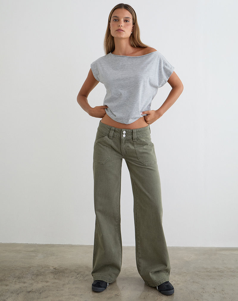 Image of Low Rise Relaxed Cargo Jeans in Olive
