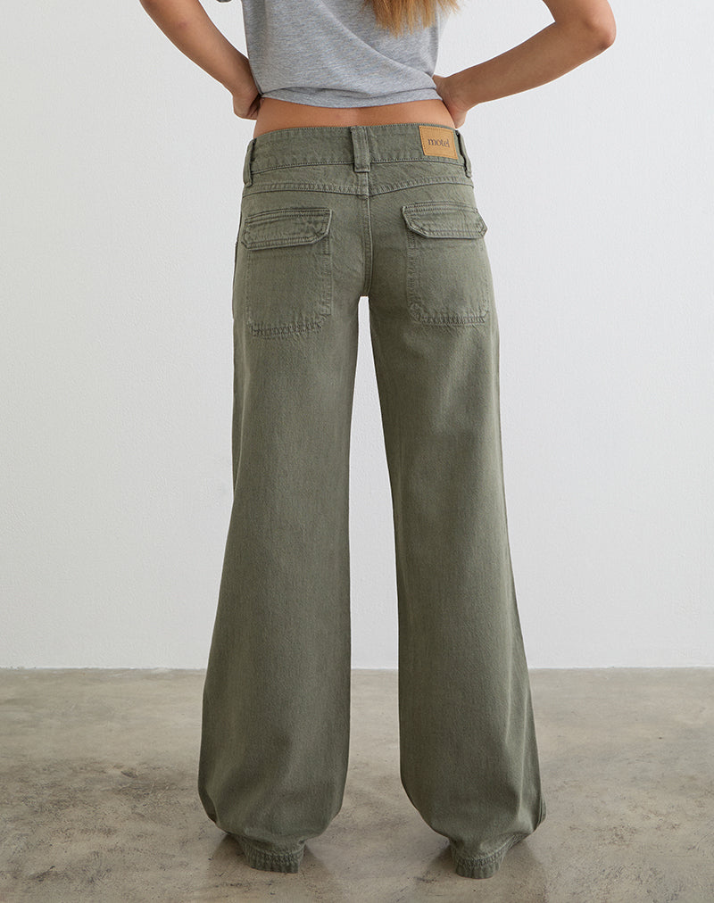 Image of Low Rise Relaxed Cargo Jeans in Olive