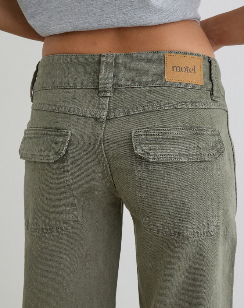 Image of Low Rise Relaxed Cargo Jeans in Olive